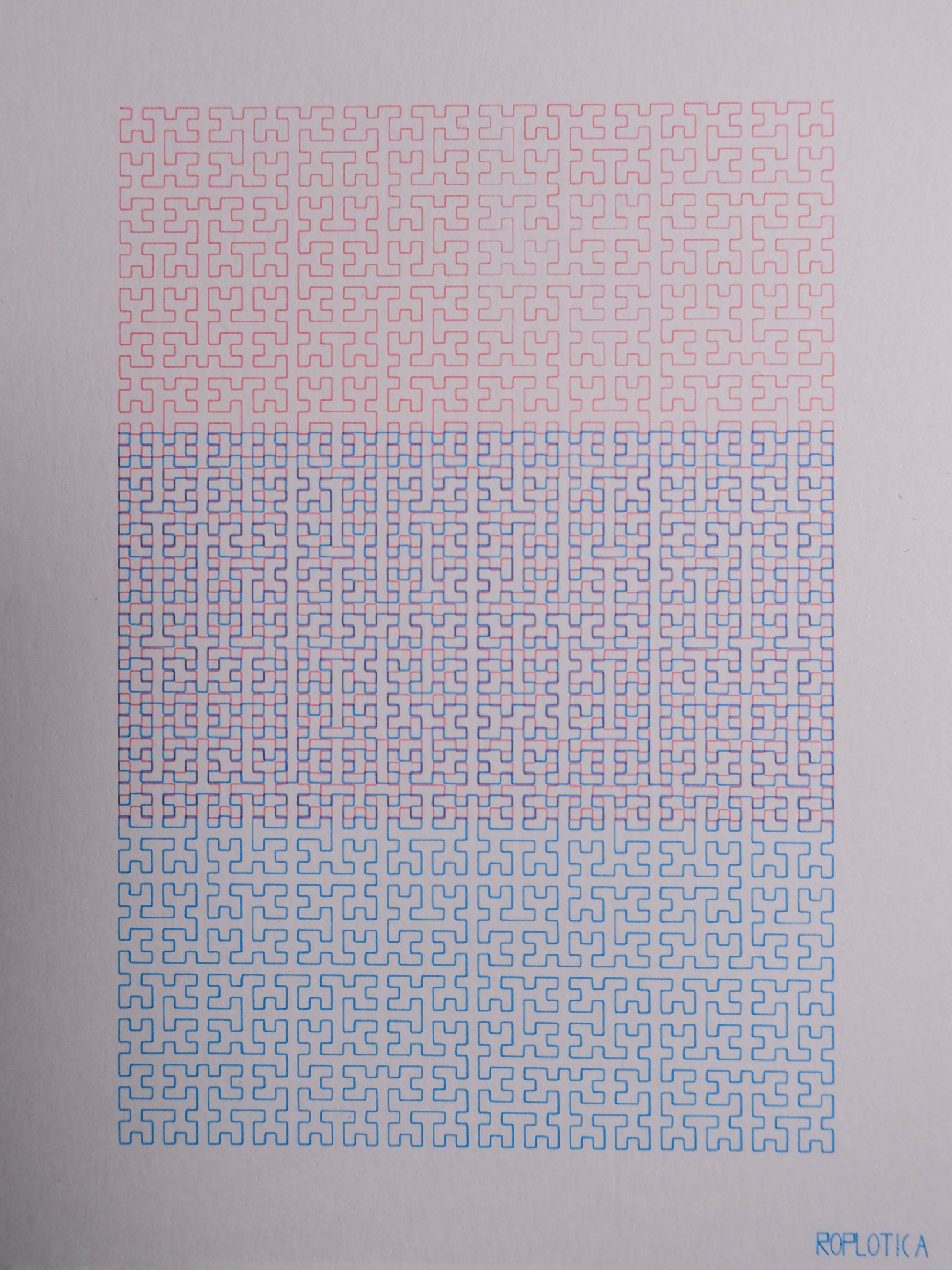 Hilbert Curve — space-filling curve pen plotted in black ink on white Bristol paper